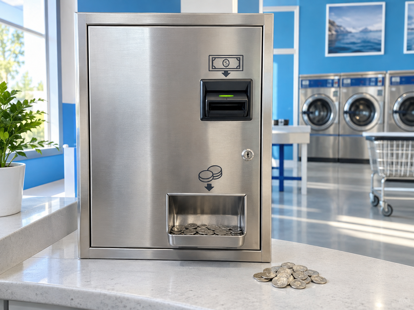 Laundromat change machine with quarters